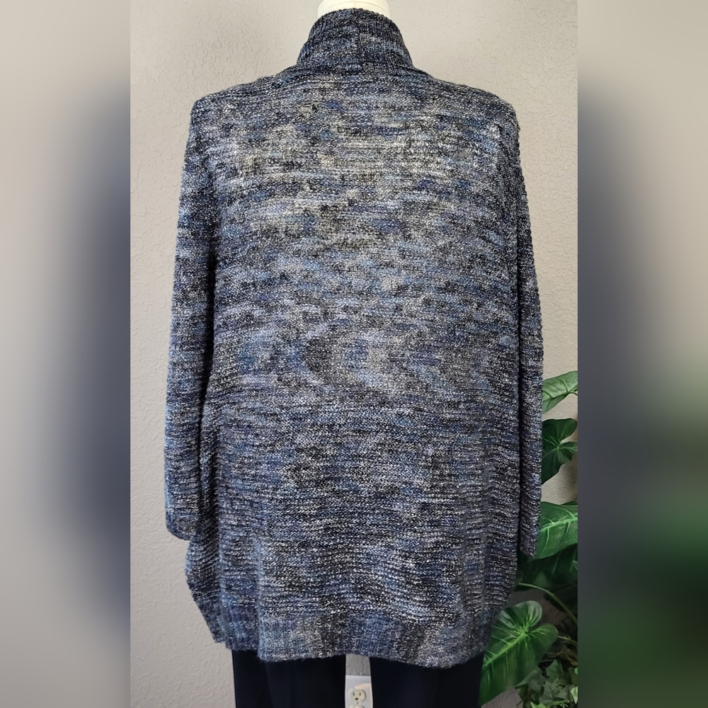 LIZ & ME Black and Blue Open Front Cardigan - Plus Size 1X or Size 18/20W - Picture 3 of 10